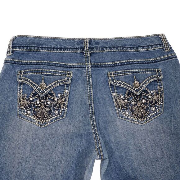 Nine West Jeans Womens 14/31 Annette Embellished Blue Denim Measures 36 x 29.5 - Picture 7 of 12